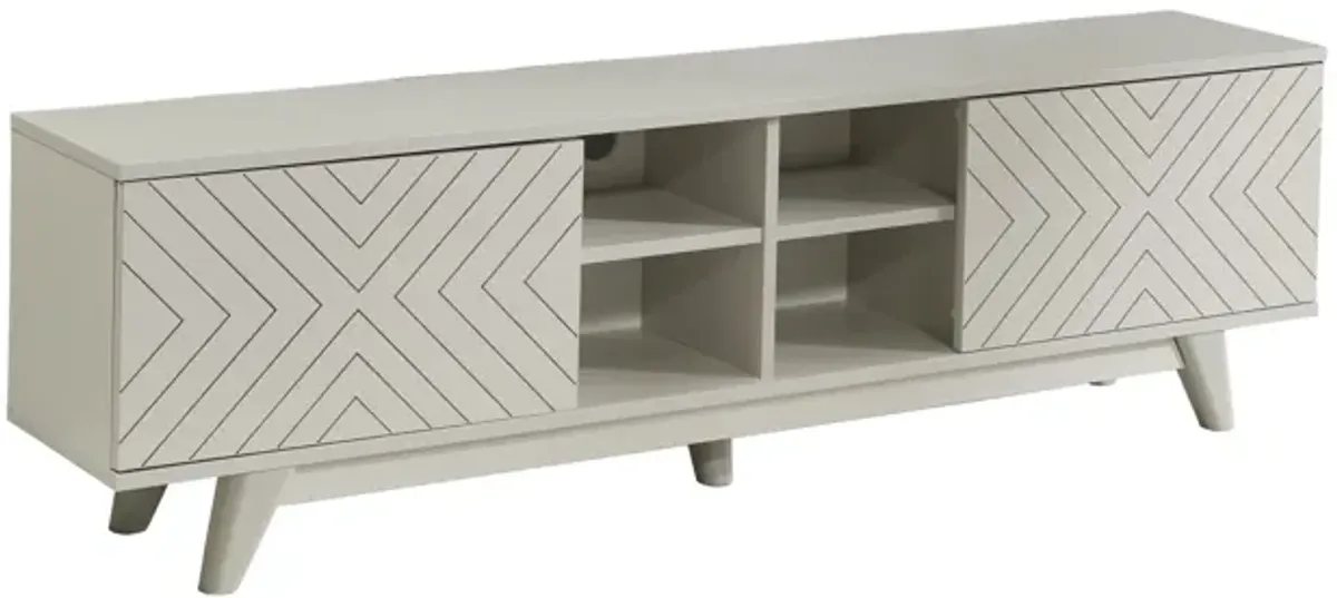 Store Lina Mid Century Modern TV Stand 2 Door Cabinet 4 Cubby Hole Shelves 67 Inch TV Unit