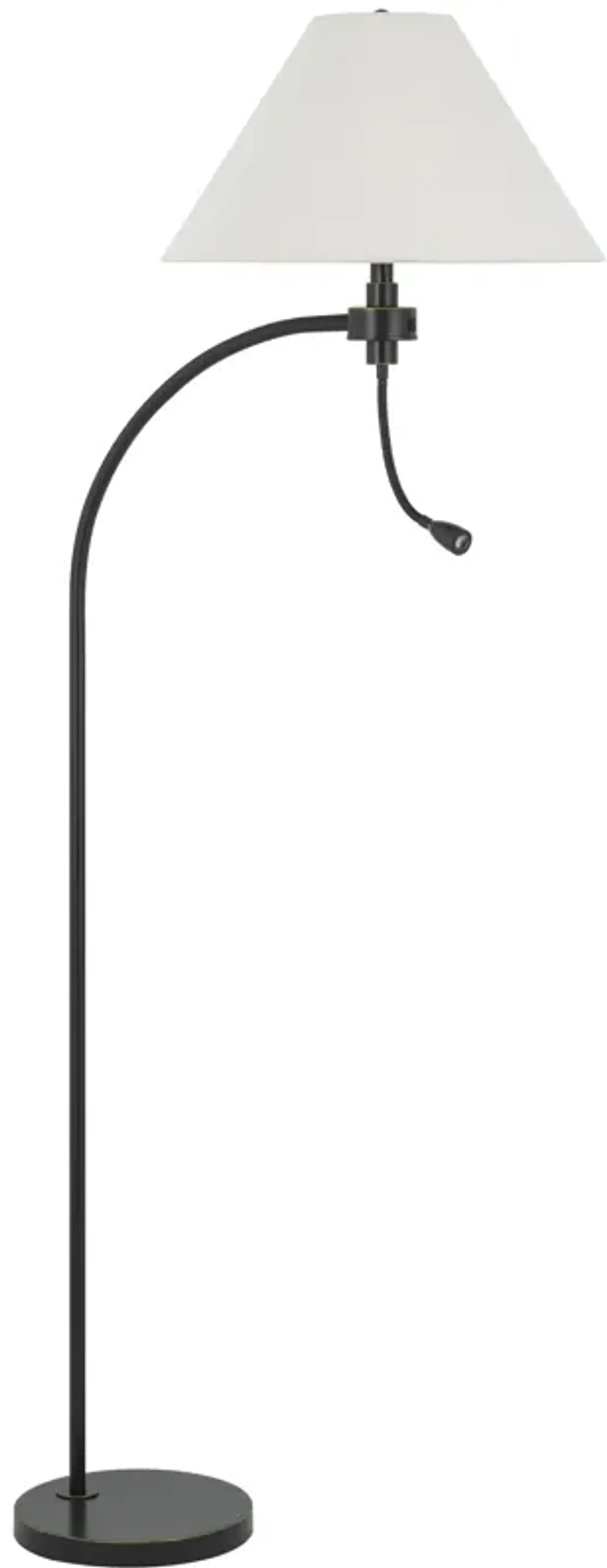 Ashy 68 Inch Floor Lamp, Gooseneck LED, White Shade, Brass Arc Pole - Benzara