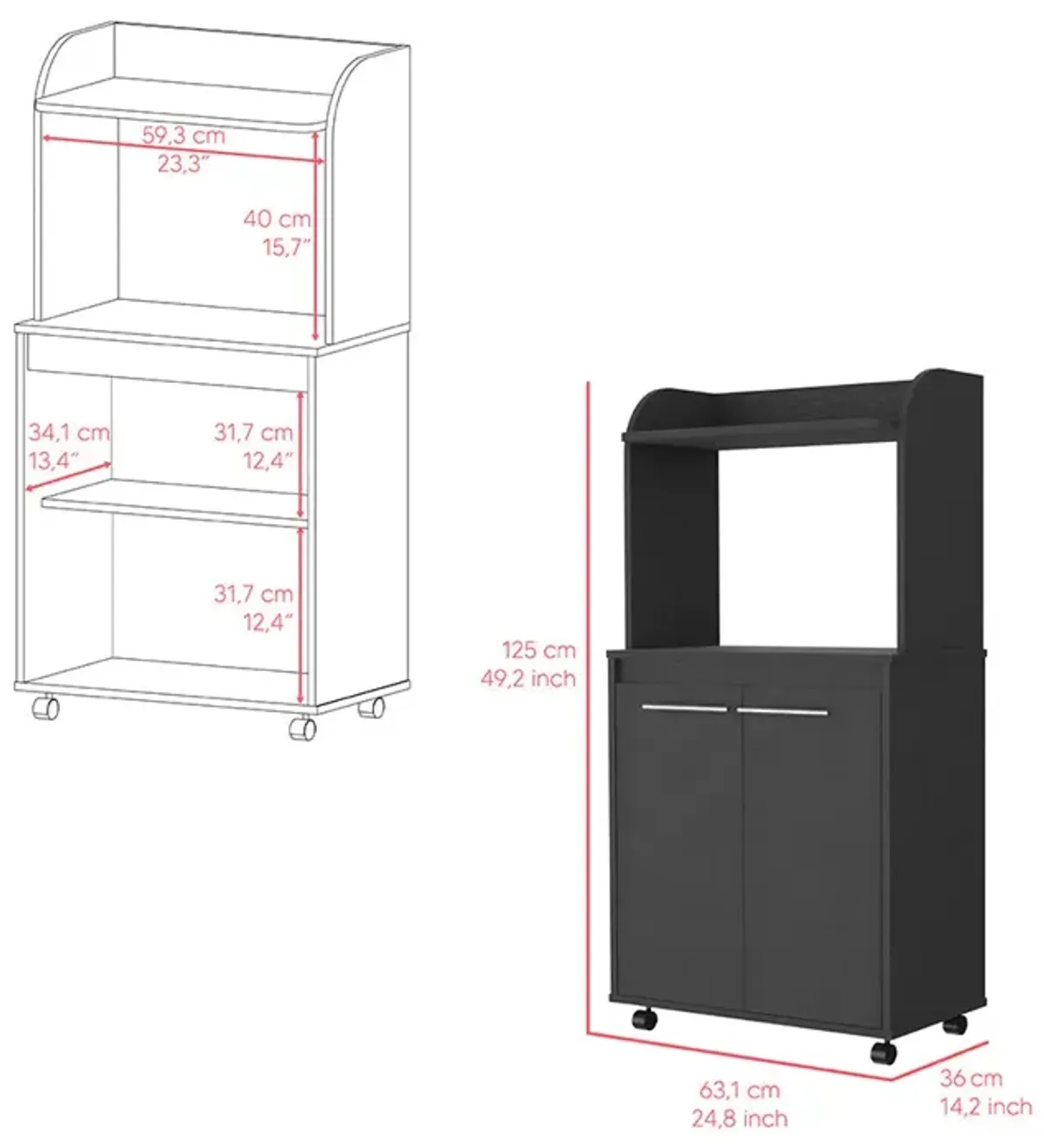 Kitchen Cart Totti, Kitchen, Black