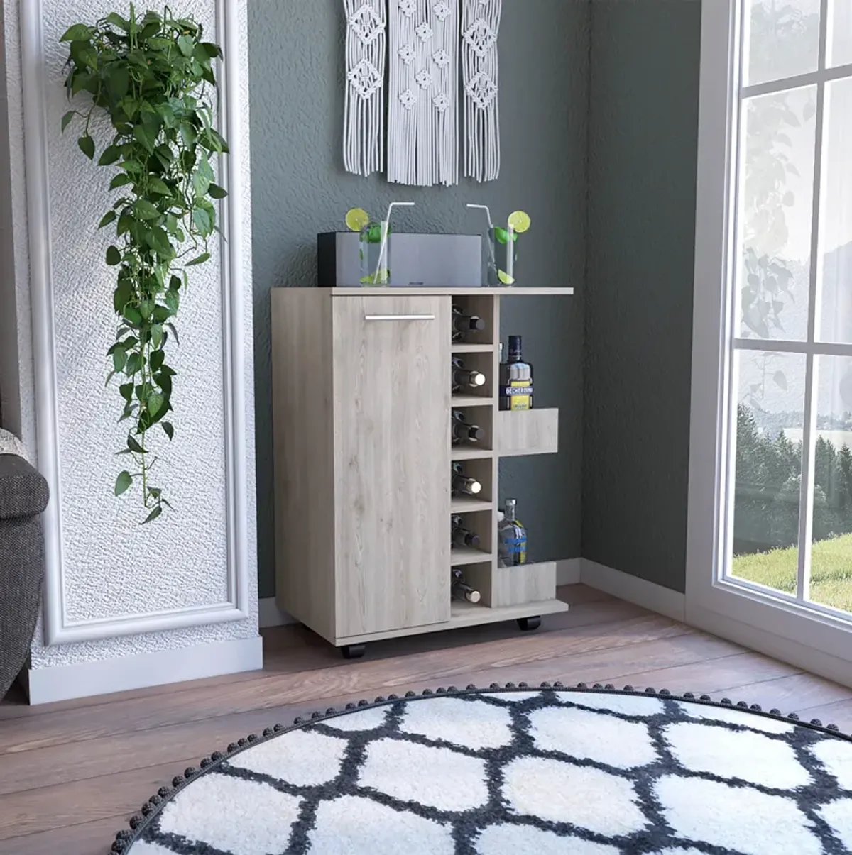 Bar Cart Wells, Living Room, Light Gray