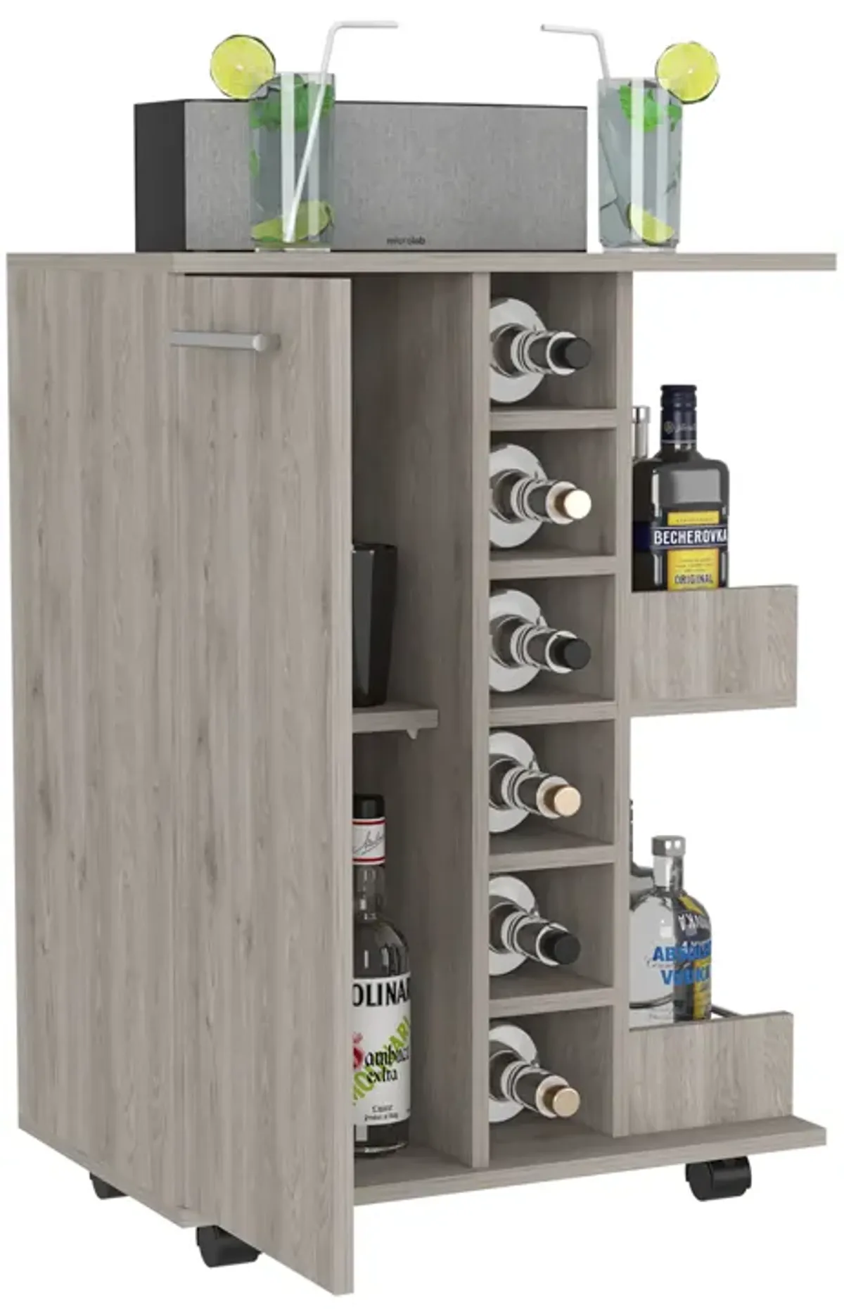 Bar Cart Wells, Living Room, Light Gray