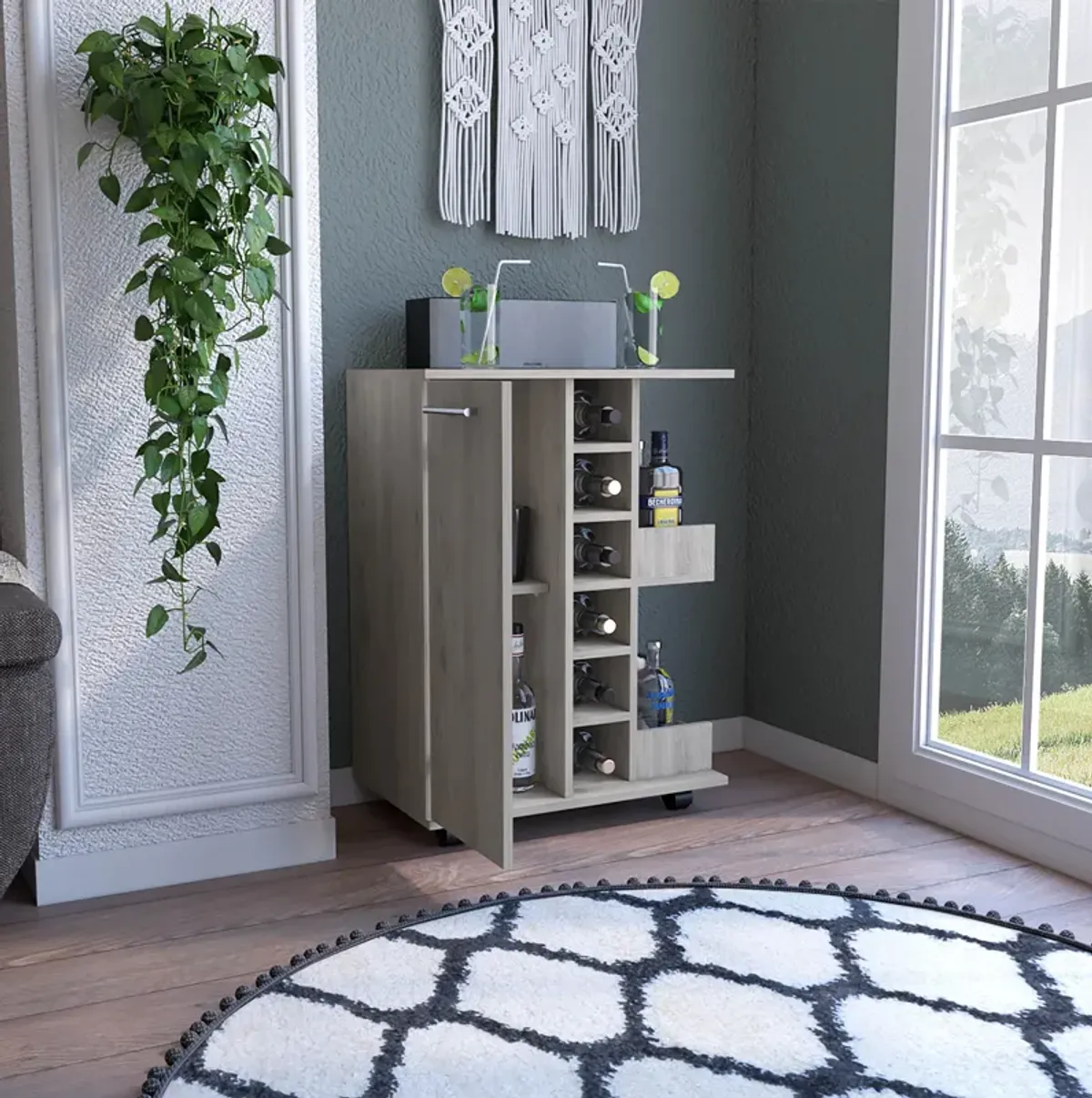 Bar Cart Wells, Living Room, Light Gray