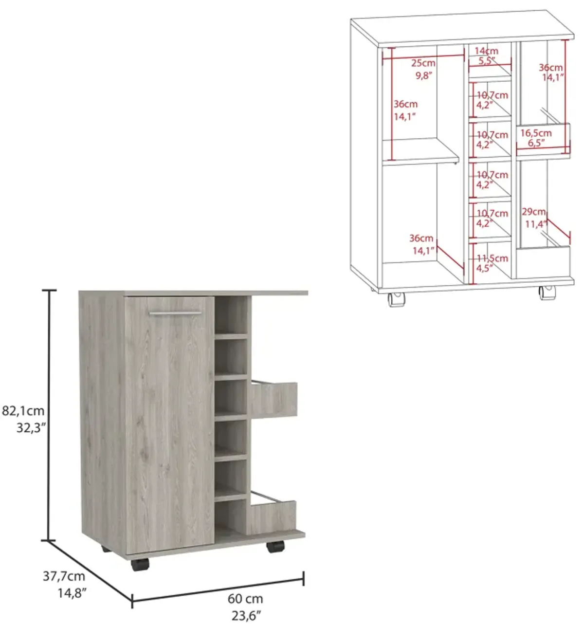 Bar Cart Wells, Living Room, Light Gray