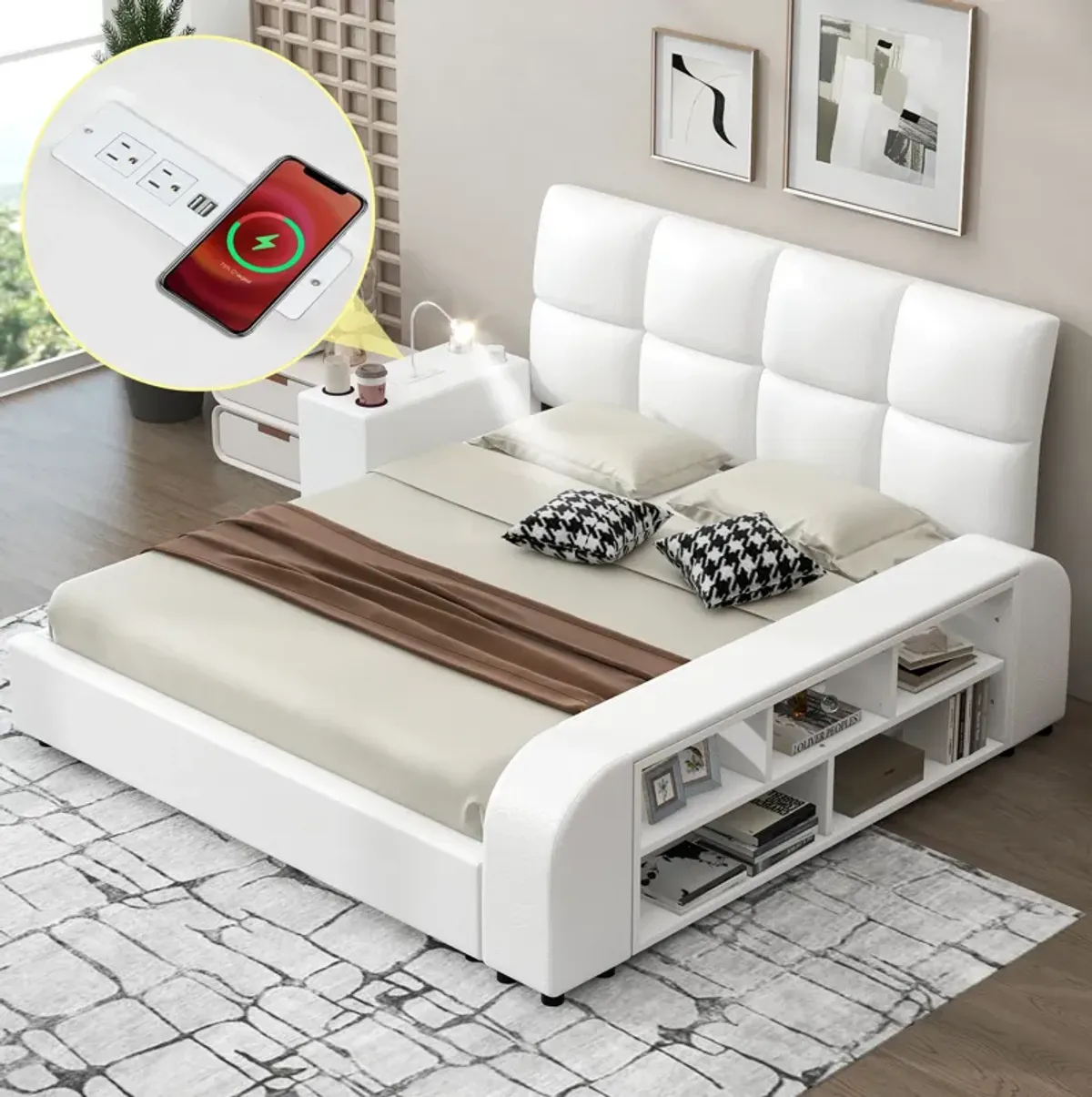 Merax Platform Bed with Multimedia Nightstand