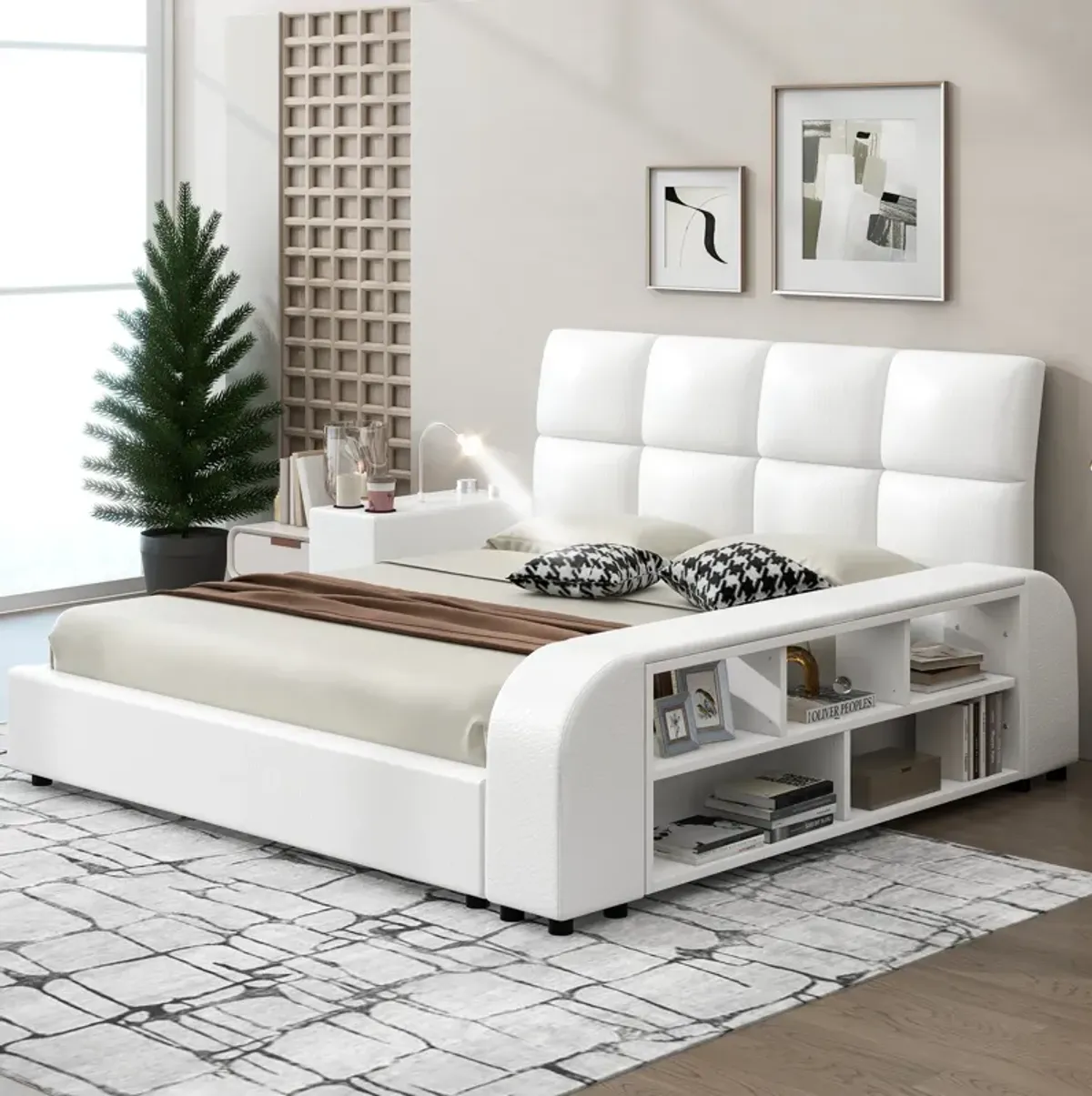 Merax Platform Bed with Multimedia Nightstand