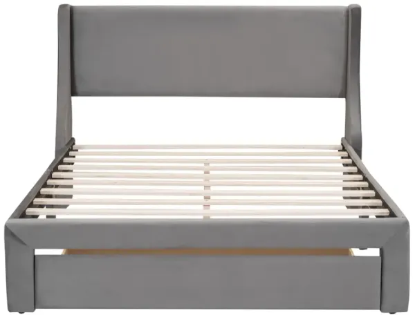 Queen Size Storage Bed Velvet Upholstered Platform Bed with a Big Drawer