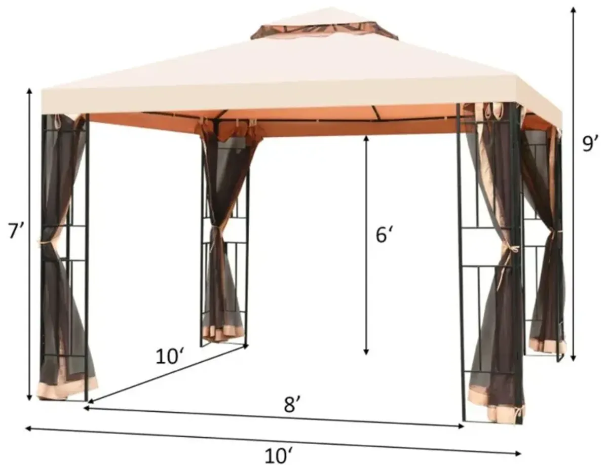 Hivvago 10 x 10 Feet 2-Tier Vented Metal Canopy with Mosquito Netting