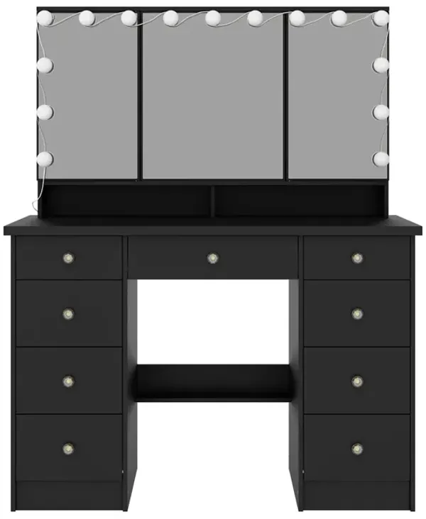 FUFU&GAGA Elegant Vanity Table with 9 Spacious Drawers and LED Mirror - 3 Lighting Modes (43.3”W x 19.7”D x 53.6”H),White