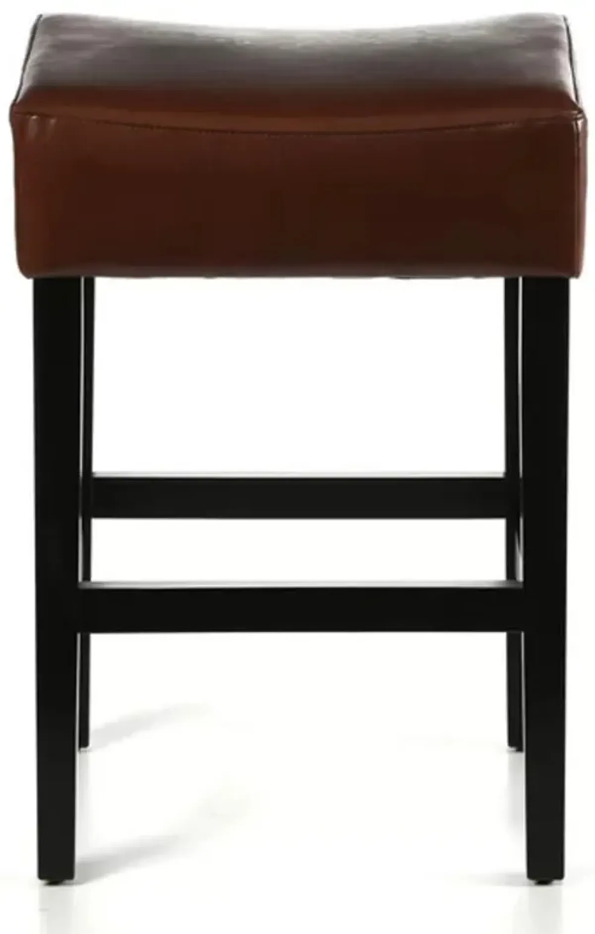 Piya Counter Stool Set of 2, Backless, Brown Bonded Leather, Black Legs - Benzara