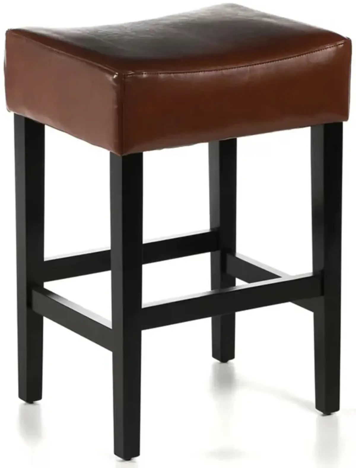 Piya Counter Stool Set of 2, Backless, Brown Bonded Leather, Black Legs - Benzara