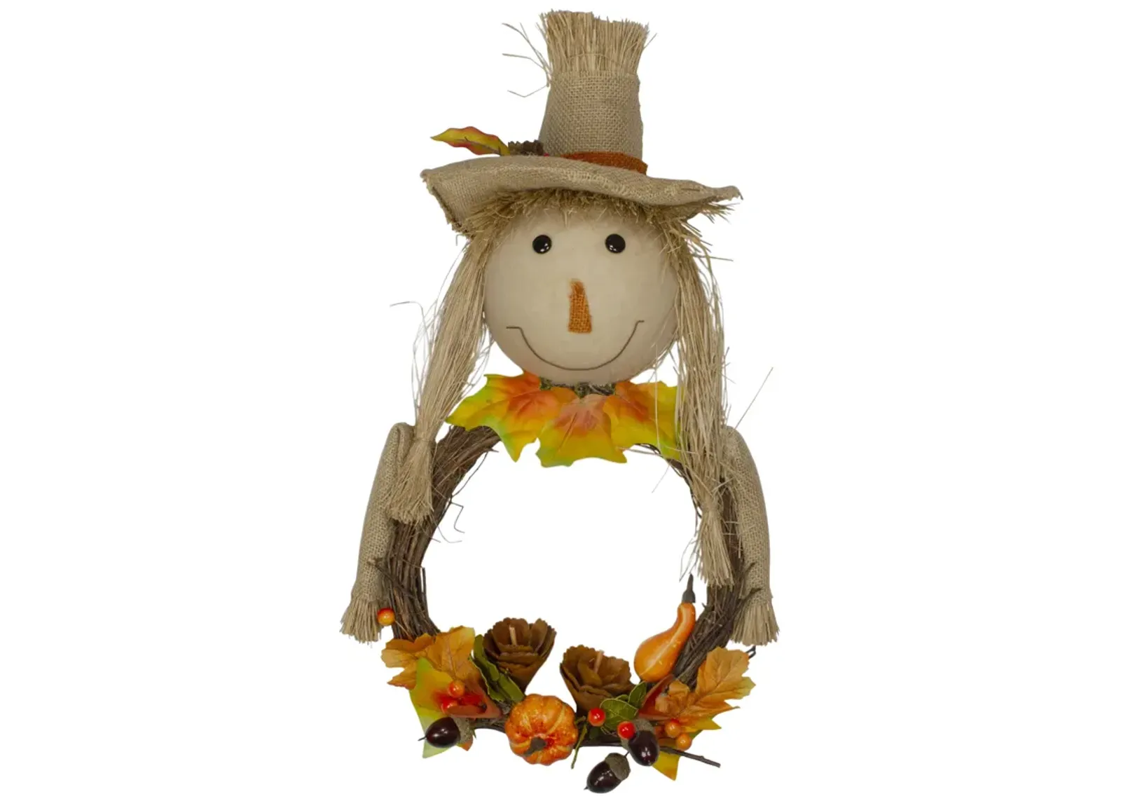 20" Yellow and Tan Fall Harvest Scarecrow Artificial Wreath Wall Decor