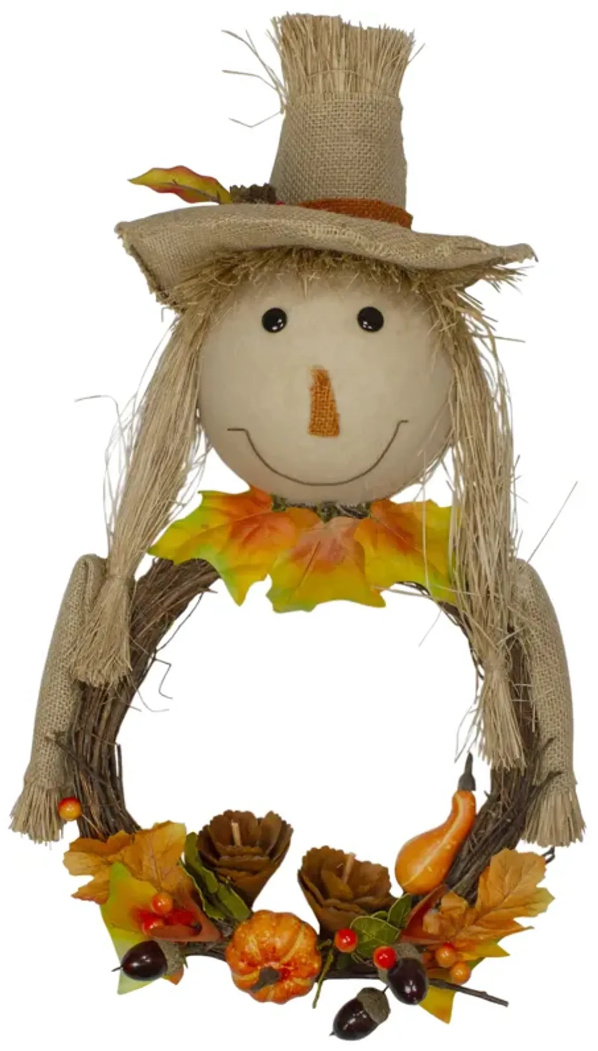 20" Yellow and Tan Fall Harvest Scarecrow Artificial Wreath Wall Decor