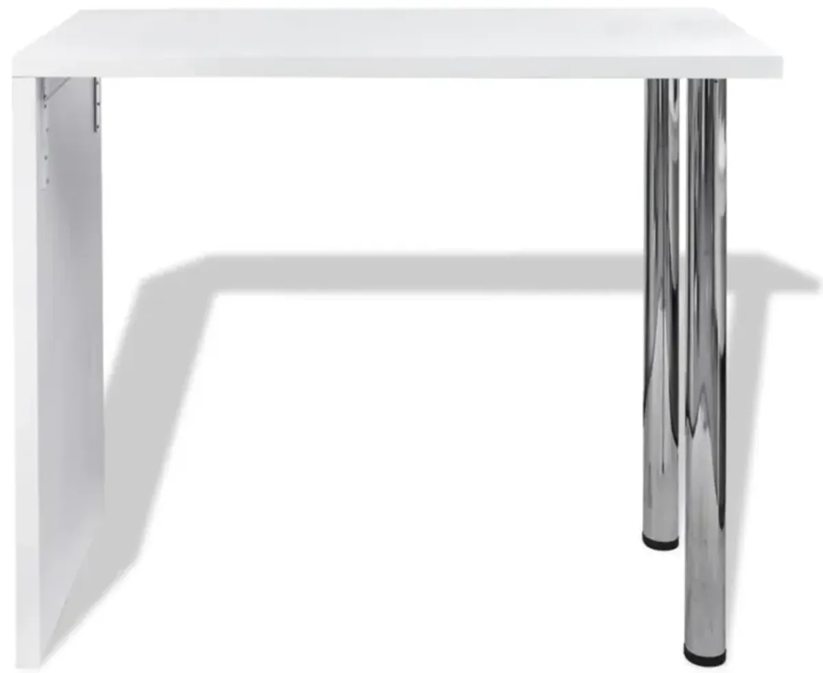 vidaXL Bar Table MDF with 2 Steel Legs High Gloss White