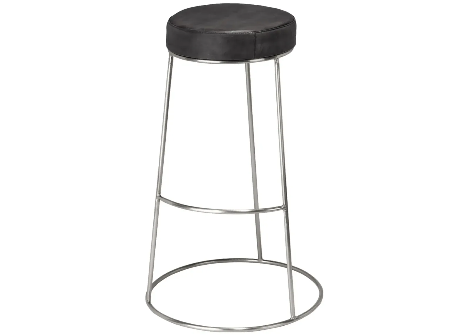 Henry Round Black Leather Bar Stool