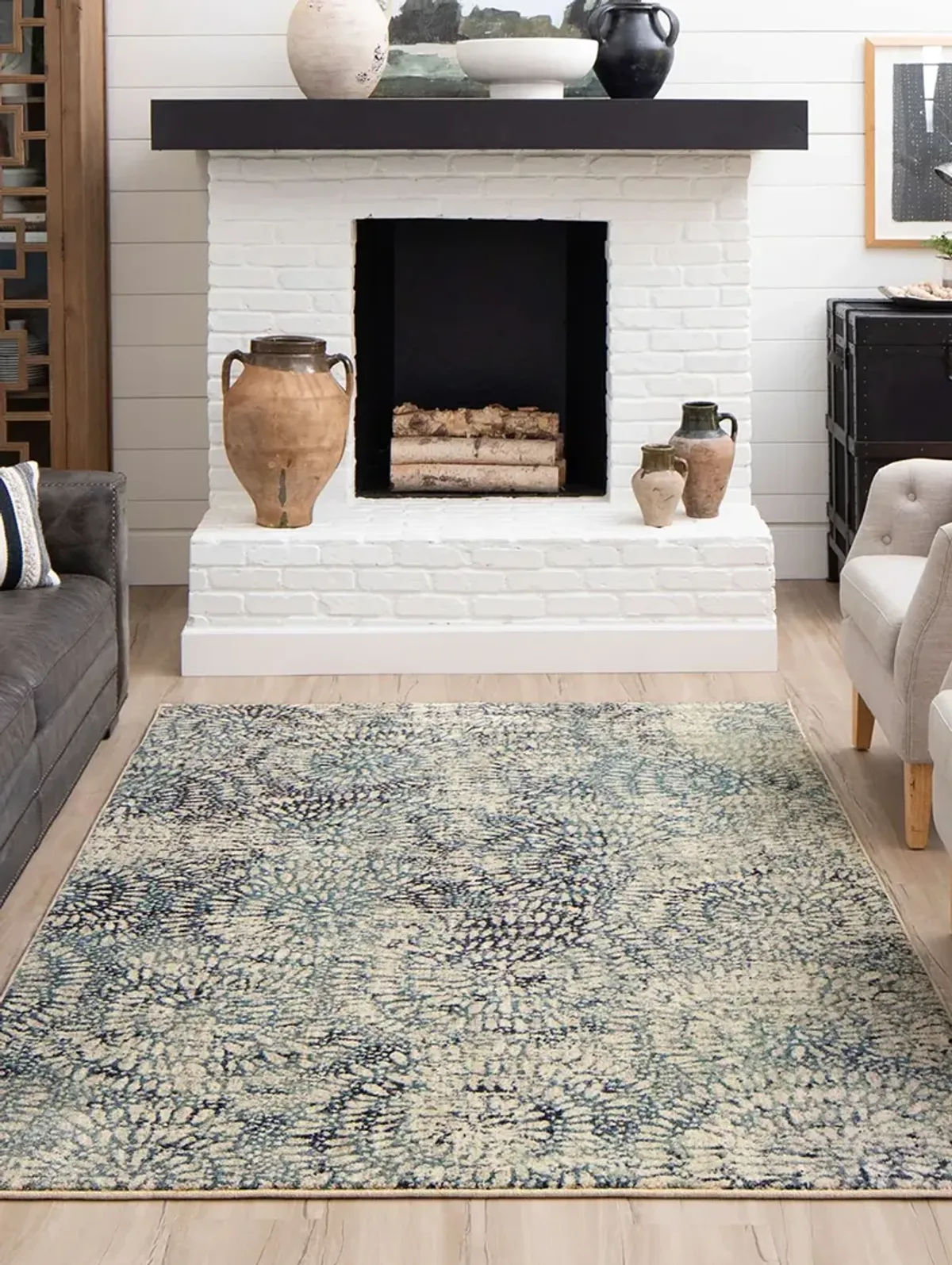 Expressions by Scott Living Imprinted Blooms Aqua 2' X 3' Rug