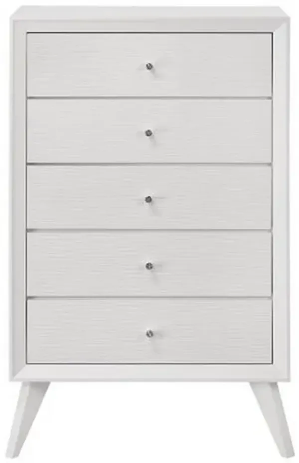 Siam 48 Inch Tall Dresser Chest, 5 Drawers, Rubberwood, Sleek Modern White - Benzara