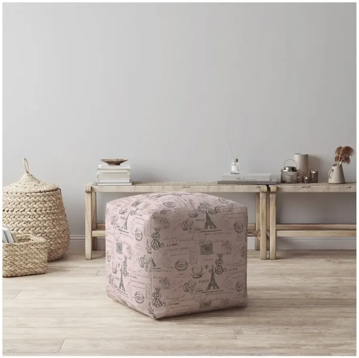 Hivvago 17" Grey And Pink Pouf Ottoman