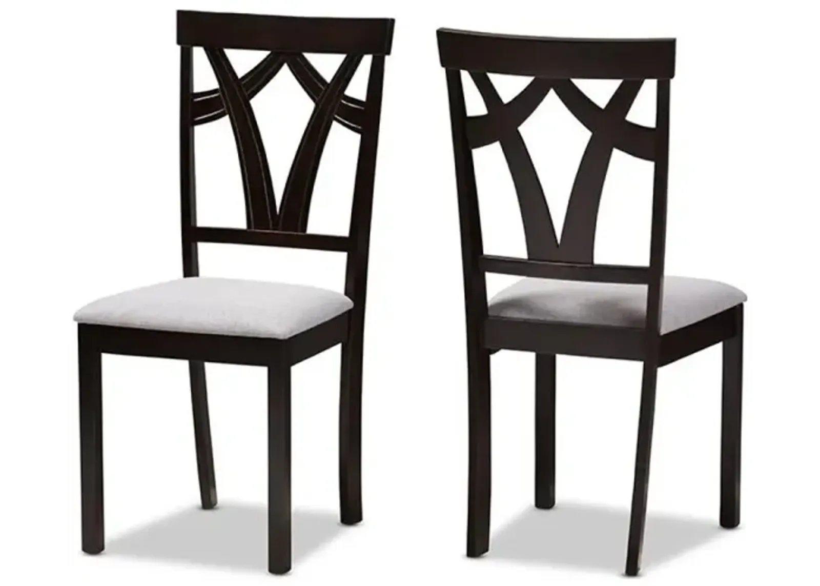 Grey Fabric Upholstered and Dark Brown Finished Dining Chair (Set of 2)