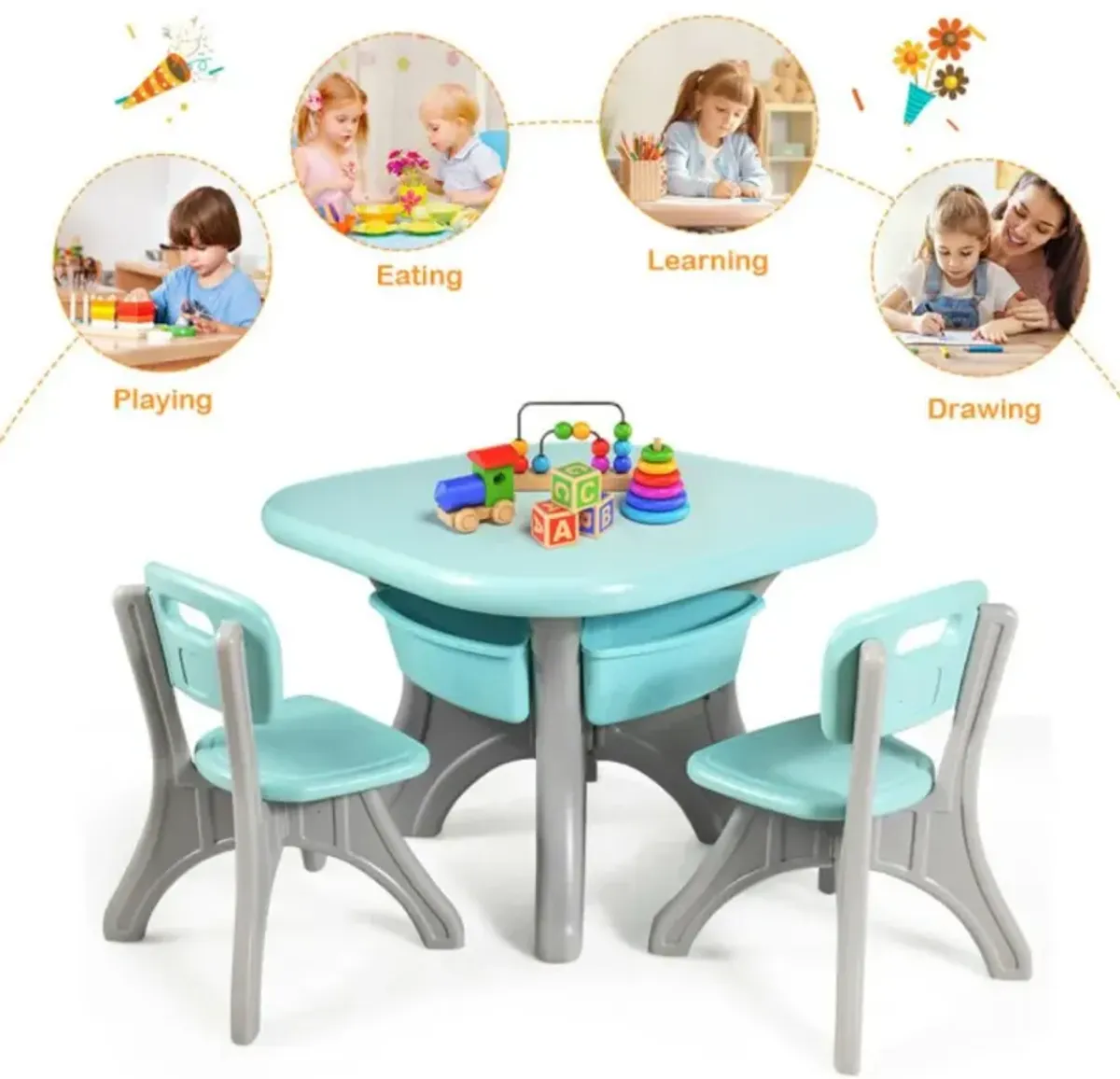 Hivvago In/Outdoor 3-Piece Plastic Children Play Table & Chair Set