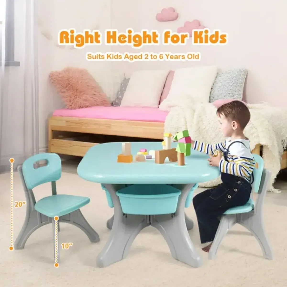 Hivvago In/Outdoor 3-Piece Plastic Children Play Table & Chair Set