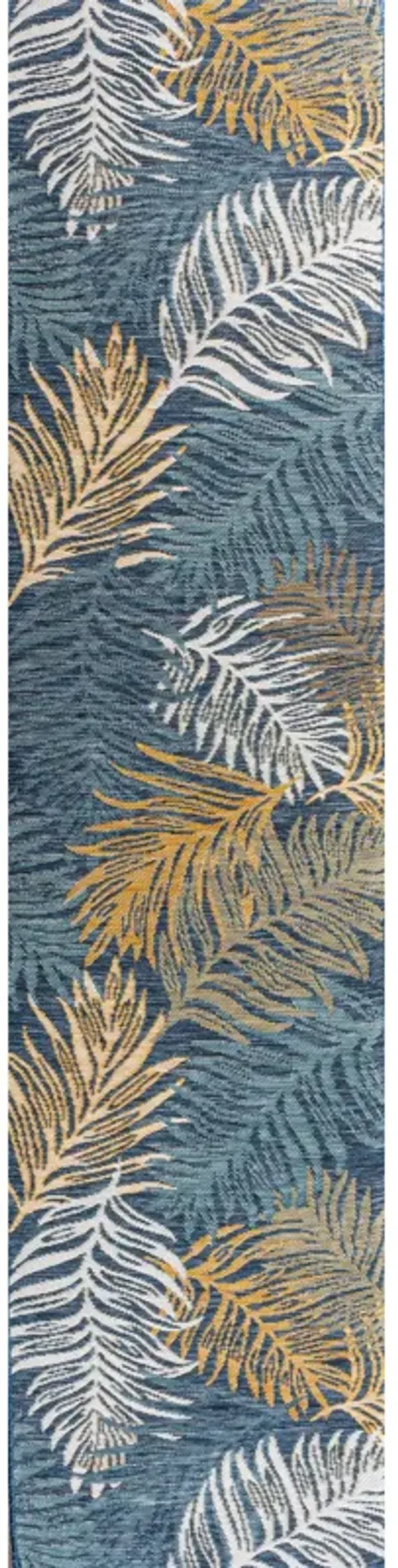 Coastal Casual Palm Frond Reversible Machine-Washable Cream 2x8 Indoor/Outdoor Runner Rug