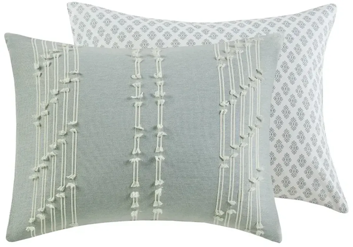 Gracie Mills Trujillo 3-Piece Embroidered Stripes Cotton Jacquard Comforter Set