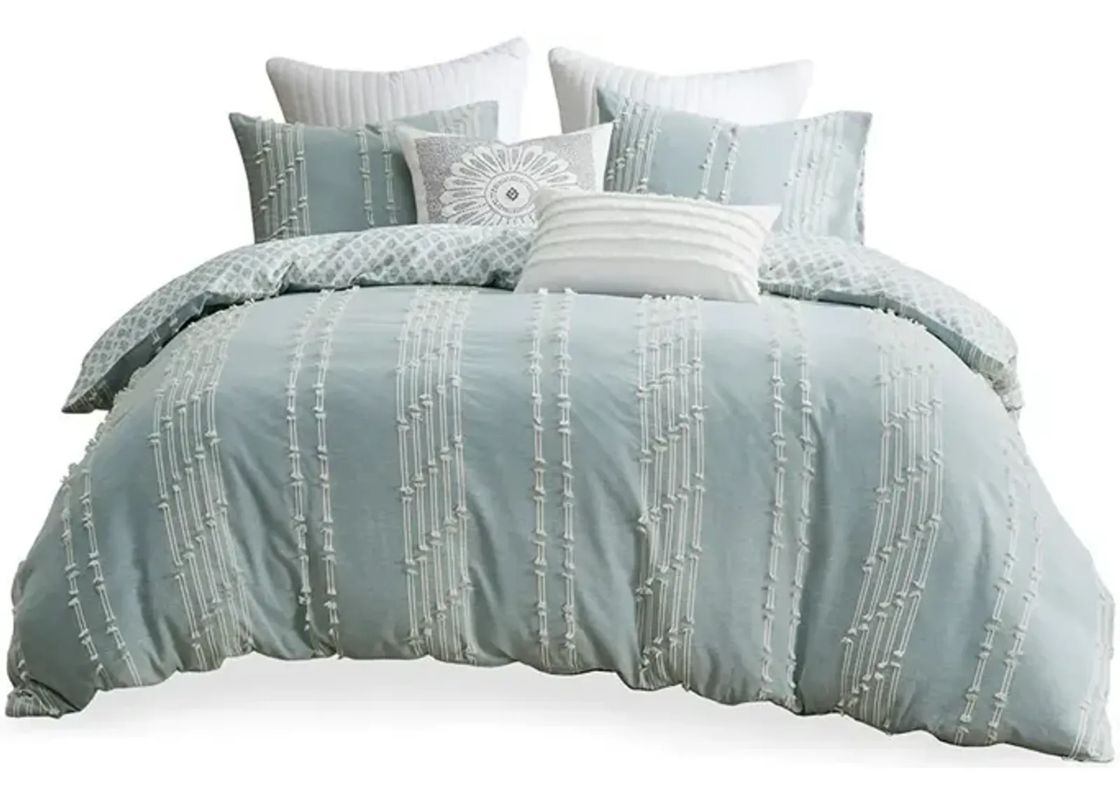 Gracie Mills Trujillo 3-Piece Embroidered Stripes Cotton Jacquard Comforter Set