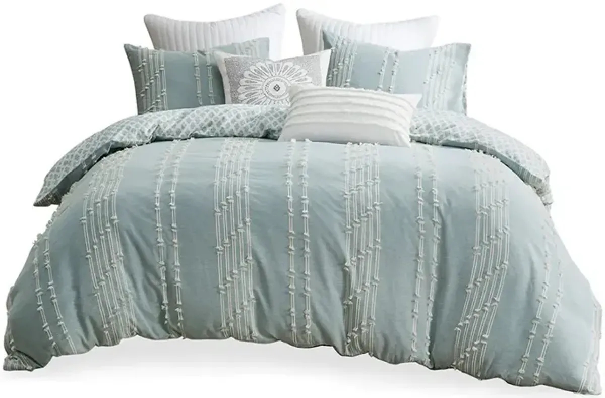 Gracie Mills Trujillo 3-Piece Embroidered Stripes Cotton Jacquard Comforter Set