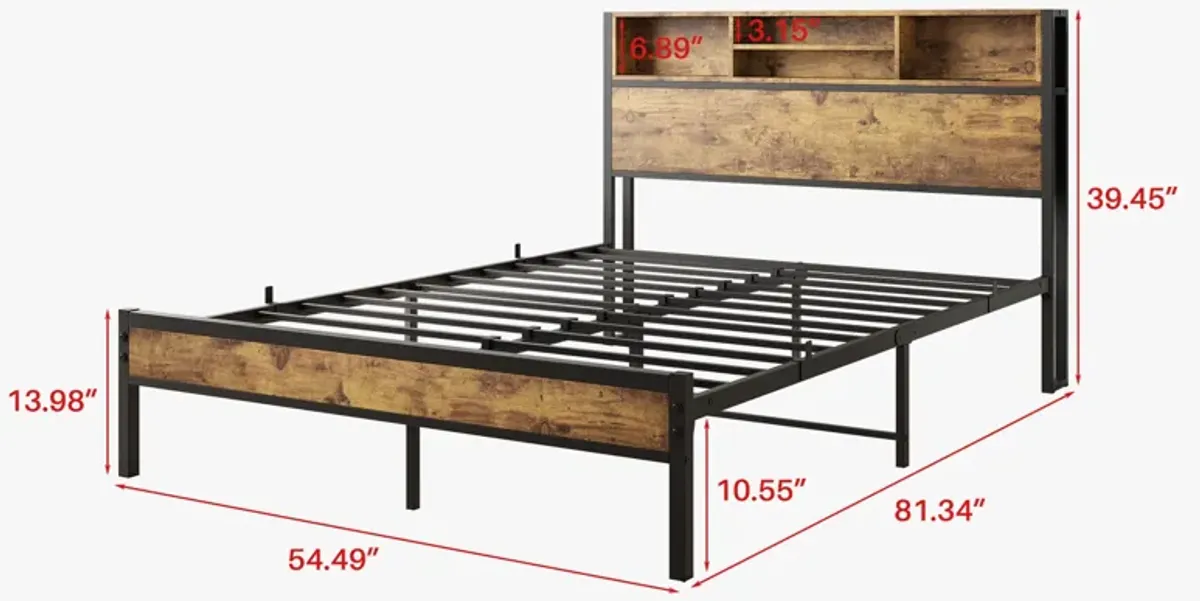 Hivvago FullSized Quick Assembly Heavy Duty Platform Bedframe with Charging Station