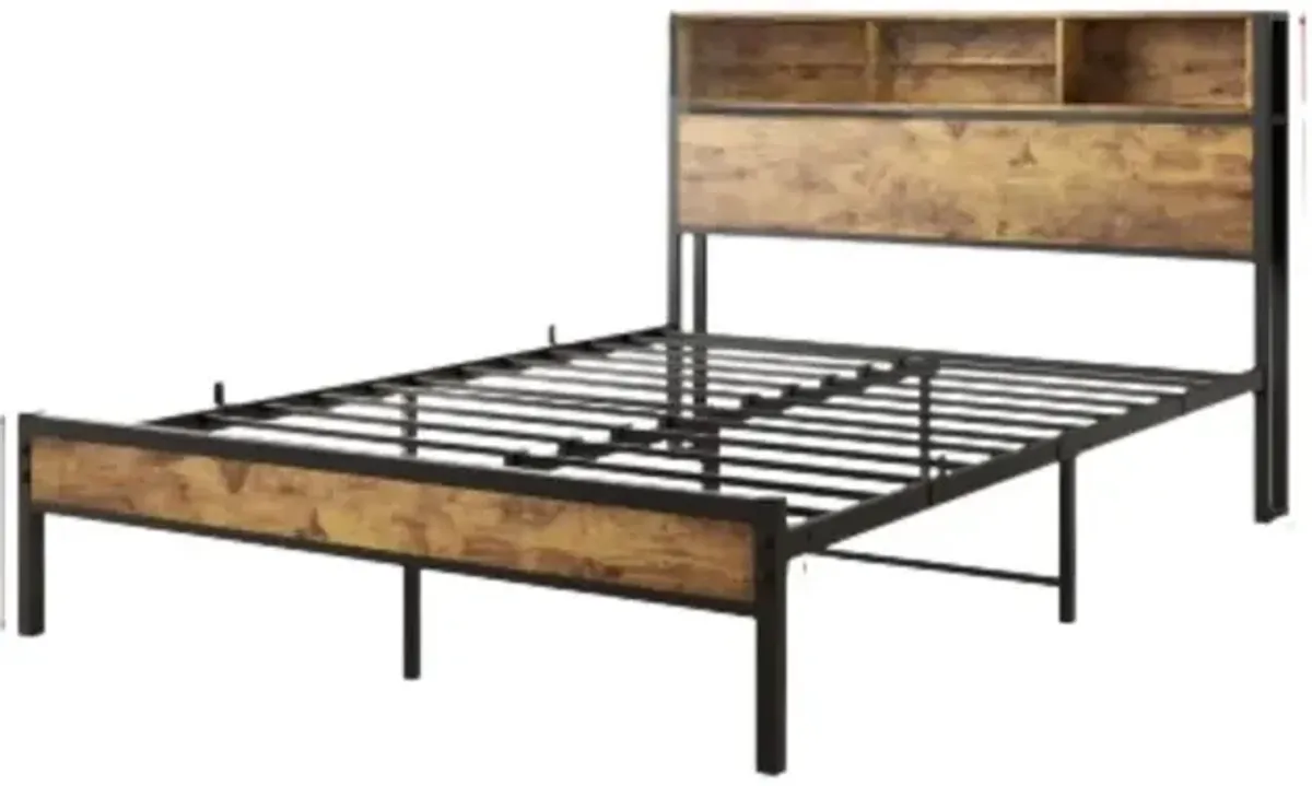 Hivvago FullSized Quick Assembly Heavy Duty Platform Bedframe with Charging Station