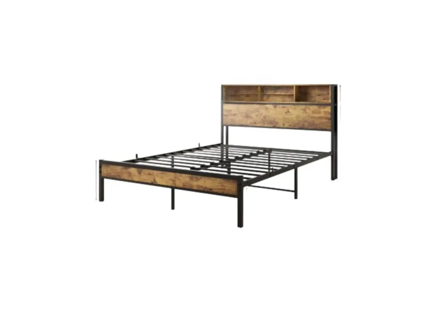 Hivvago FullSized Quick Assembly Heavy Duty Platform Bedframe with Charging Station