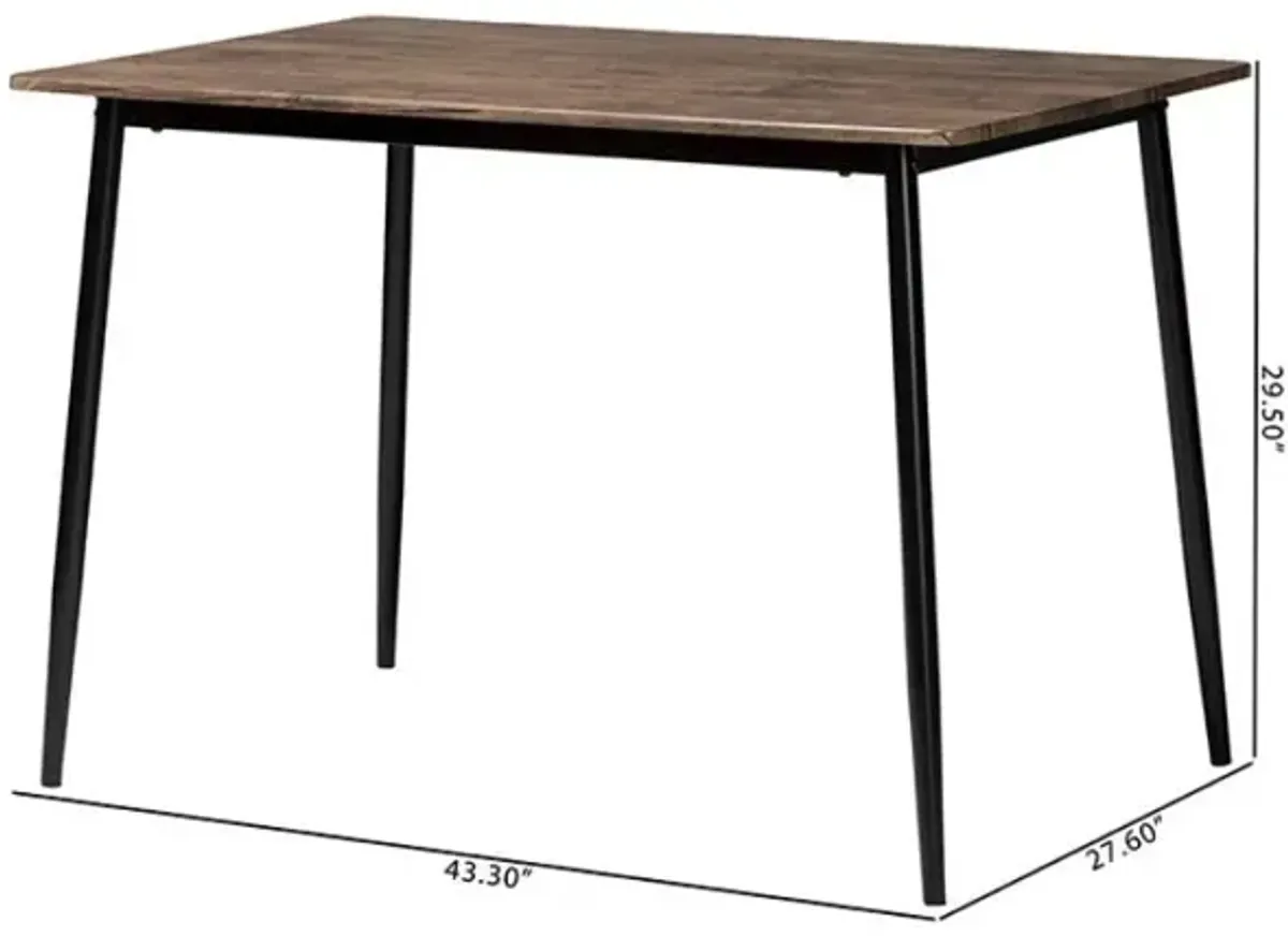 Dalair Industrial Rustic Brown Wood and Metal Dining Table