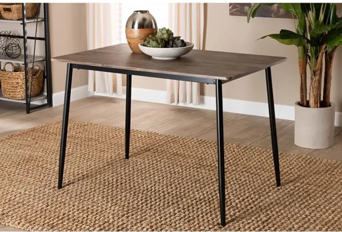 Dalair Industrial Rustic Brown Wood and Metal Dining Table