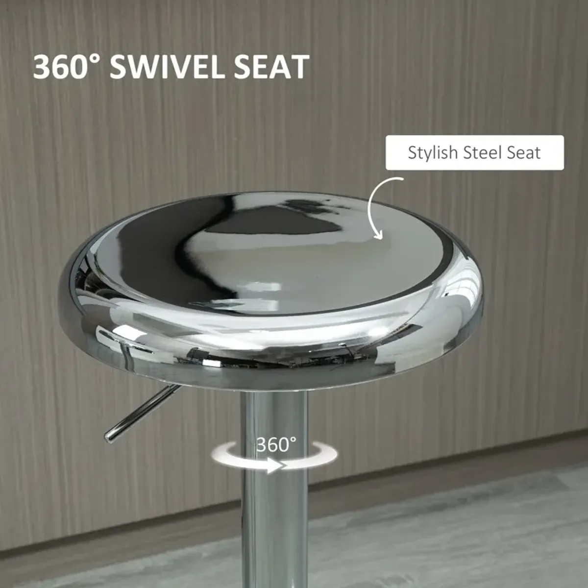 Silver Kitchen Seating: Adjustable Swivel Bar Stools Set of 2