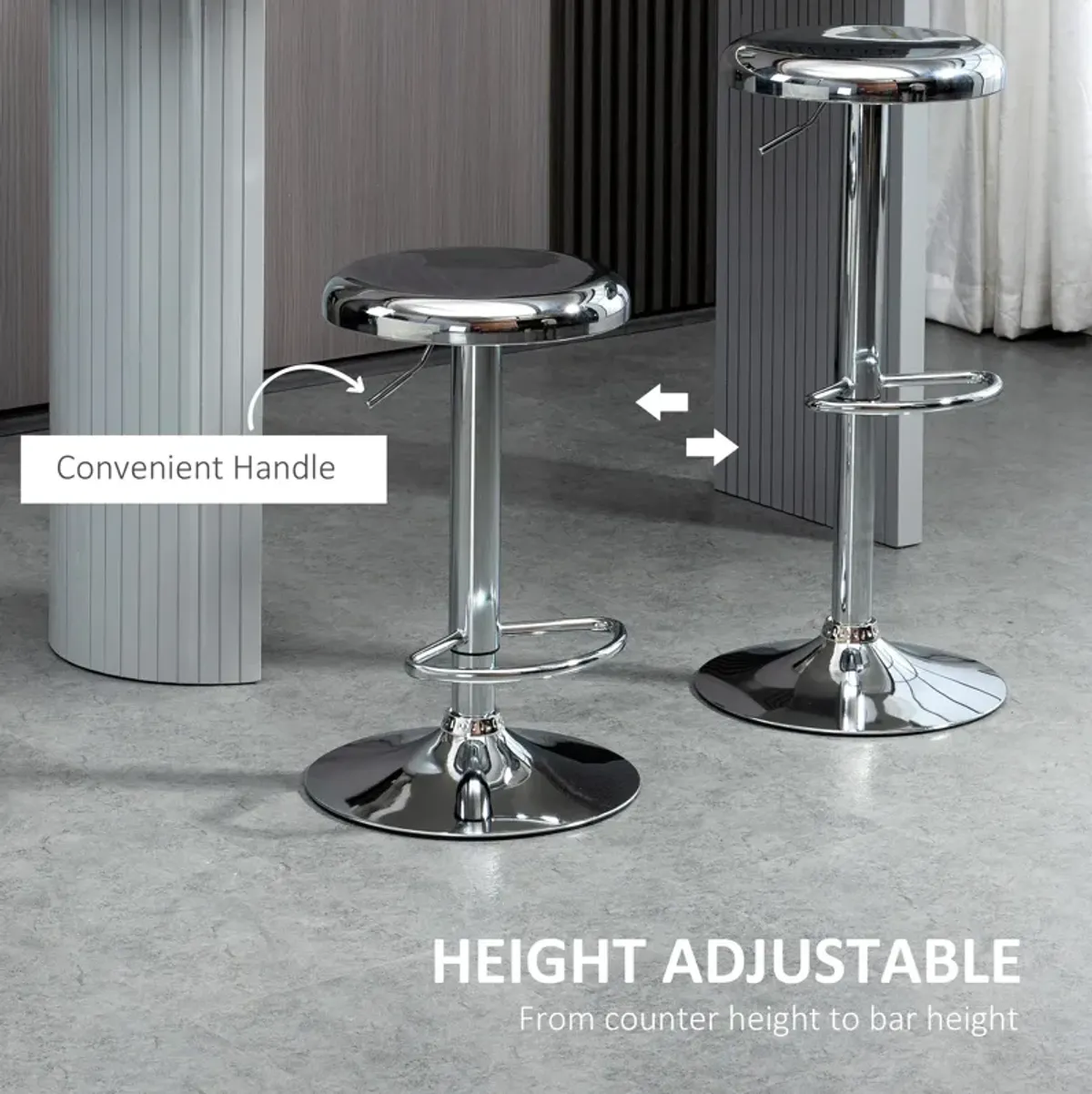 Silver Kitchen Seating: Adjustable Swivel Bar Stools Set of 2