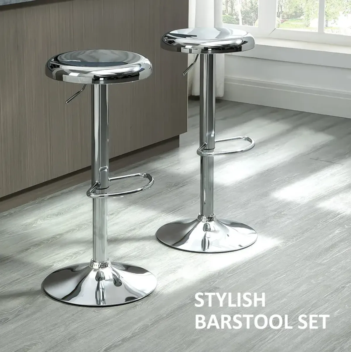 Silver Kitchen Seating: Adjustable Swivel Bar Stools Set of 2