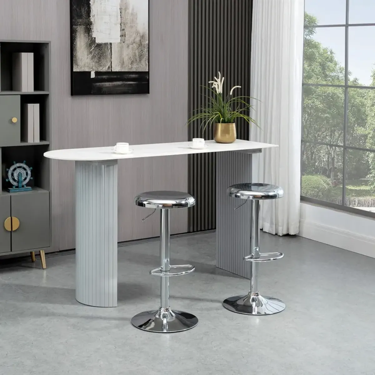 Silver Kitchen Seating: Adjustable Swivel Bar Stools Set of 2