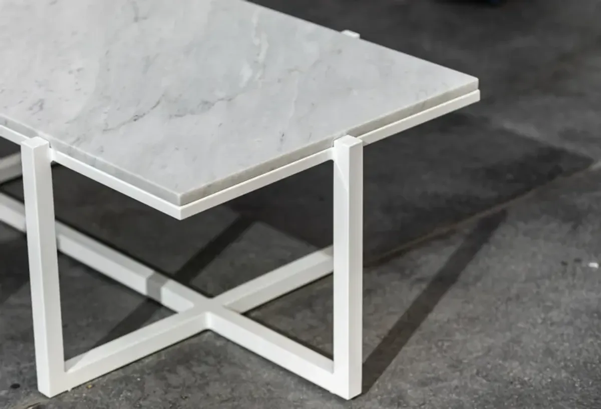 Rectangle Coffee Table, Front Finish with Carrara Marble Top