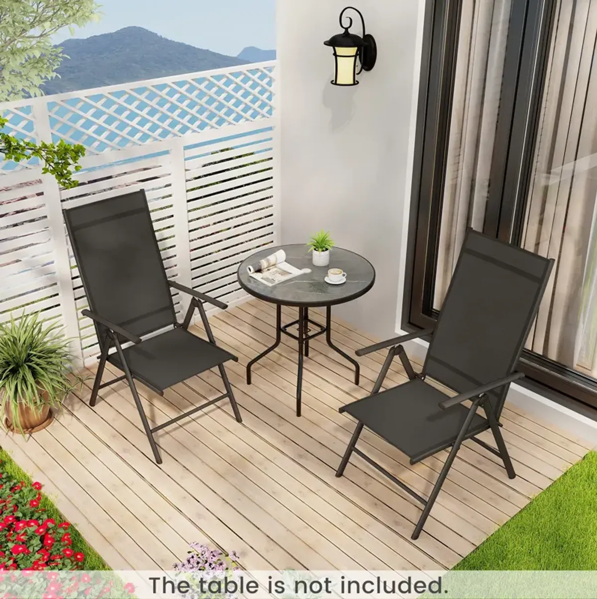 1 Piece Patio Folding Dining Chairs with 7-Level Adjustable High Backrest