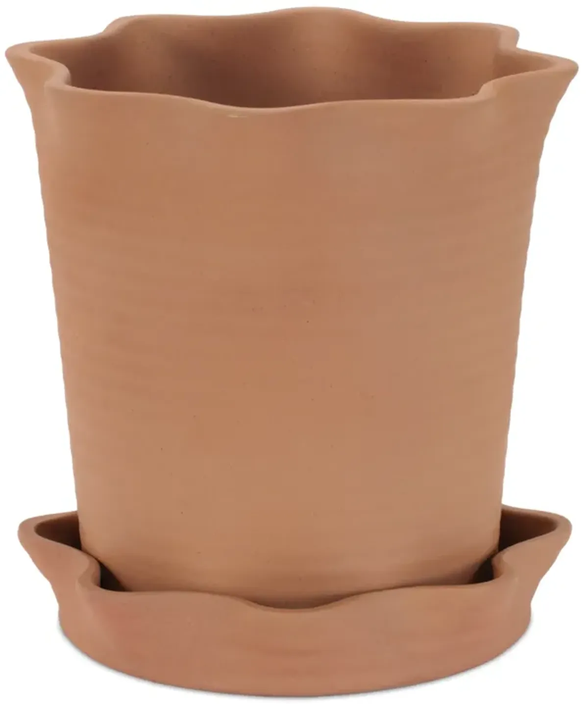 Wavy Ceramic Planter with Matching Saucer for Indoor Plants or Shelf Display