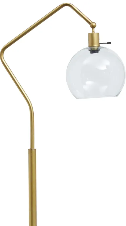 Glass Shade Tilted Metal Frame Floor Lamp, Antique Gold and Clear - Benzara