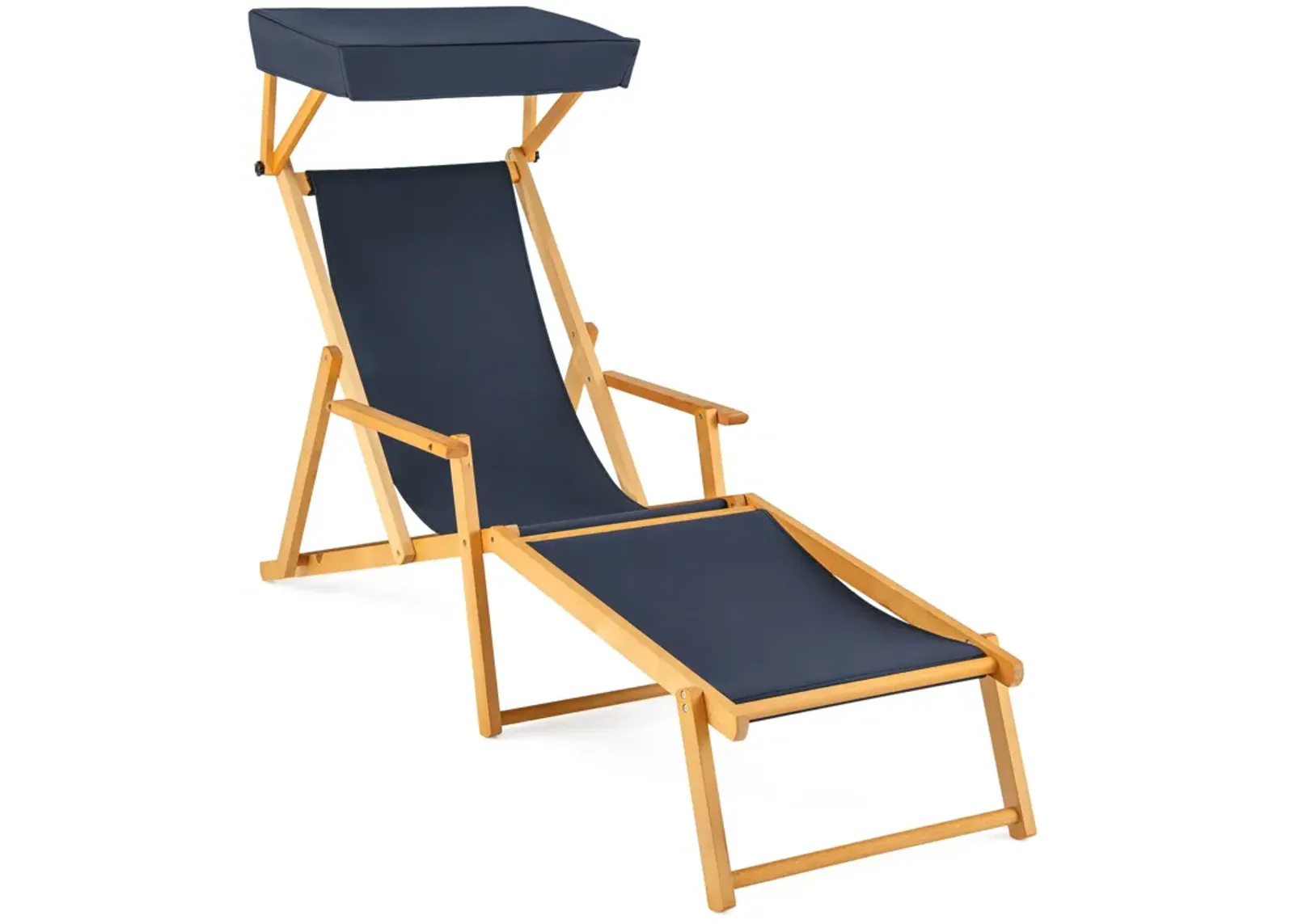 Birch Wood Chaise Lounge Chair – Foldable Beach Chair with Adjustable Canopy for Outdoor Relaxation