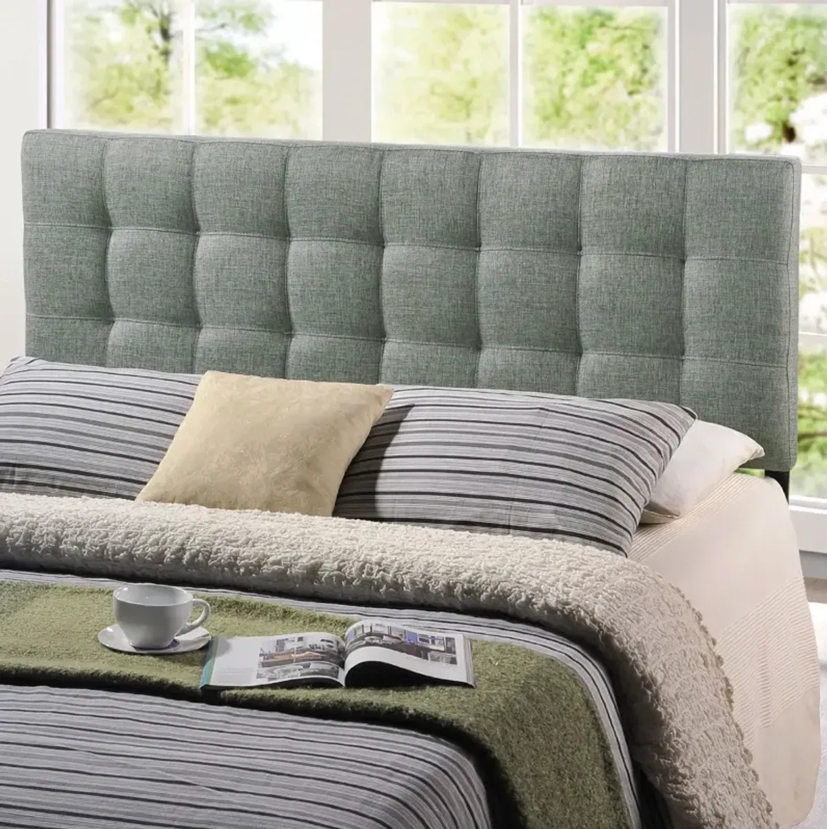 Hivvago King size Grey Fabric Modern Button Tufted Upholstered Headboard