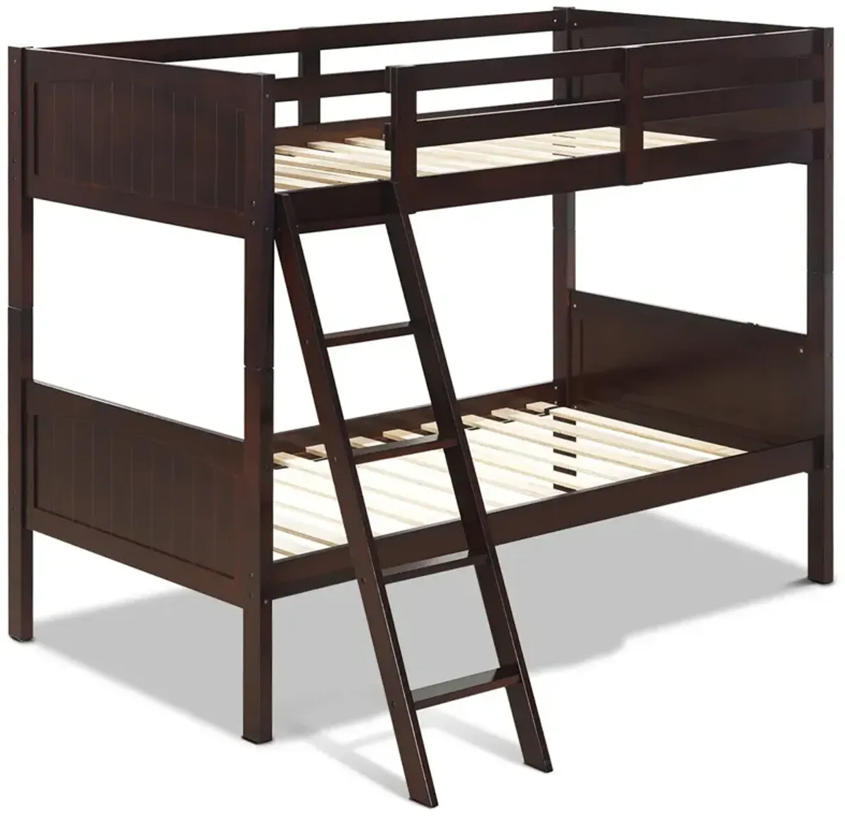 Wooden Twin Over Twin Bunk Bed Frames with Ladder and Safety Rail