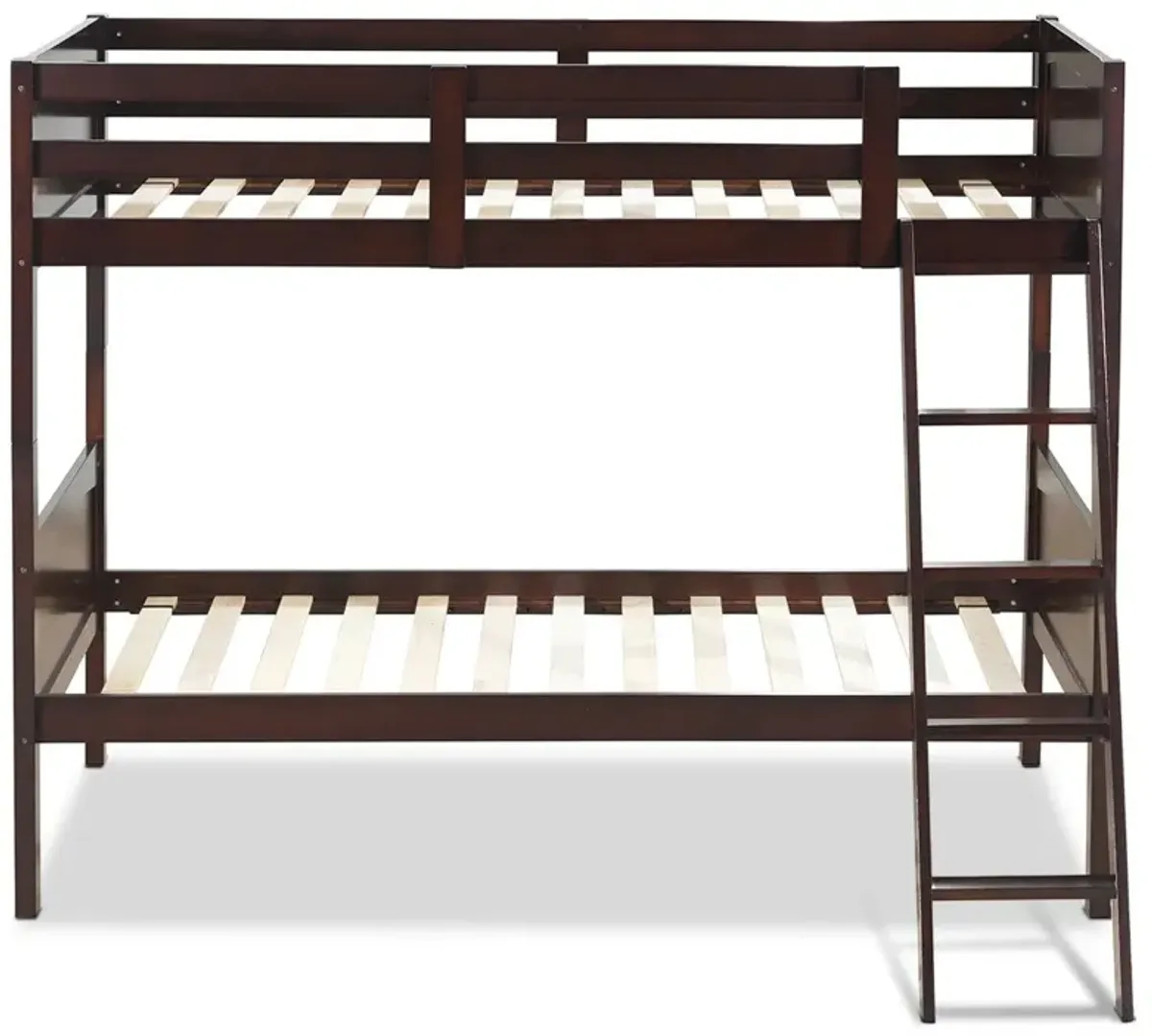 Wooden Twin Over Twin Bunk Bed Frames with Ladder and Safety Rail