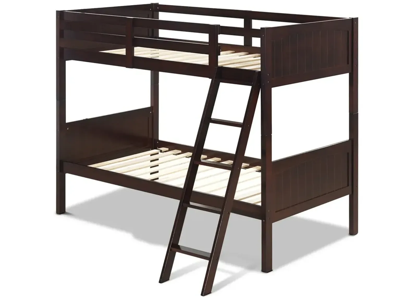 Wooden Twin Over Twin Bunk Bed Frames with Ladder and Safety Rail