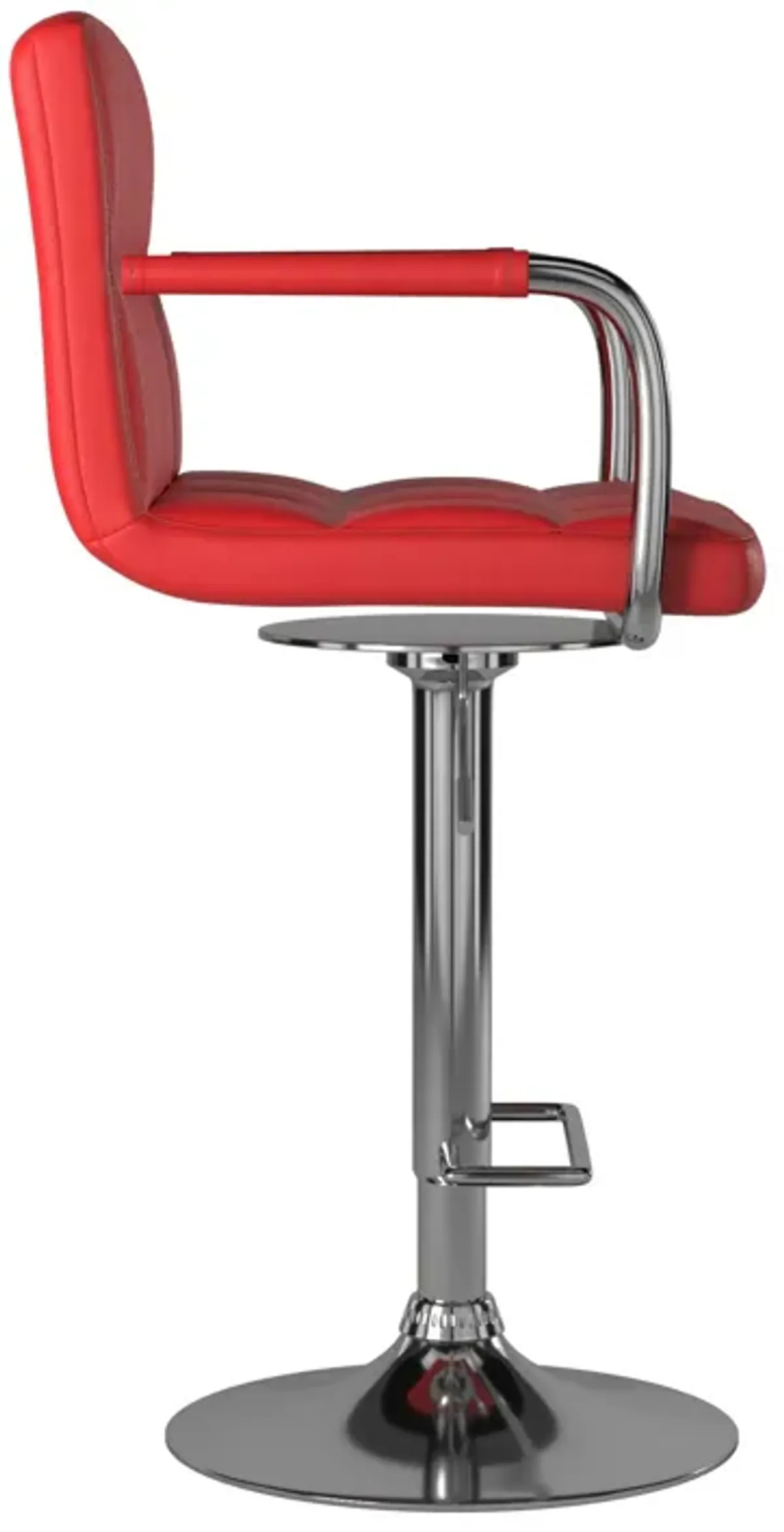 Leatherette Swivel Barstool with Square Stitched Details, Red and Silver-Benzara