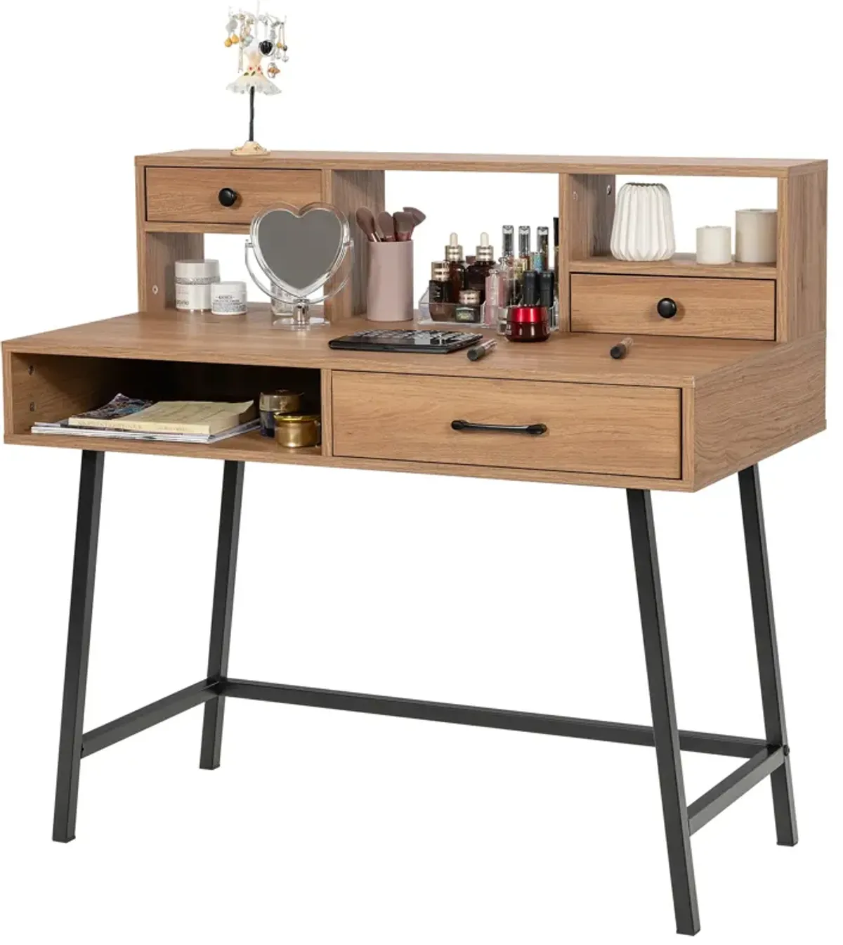 42-Inch Vanity Desk with Tabletop Shelf and 2 Drawers