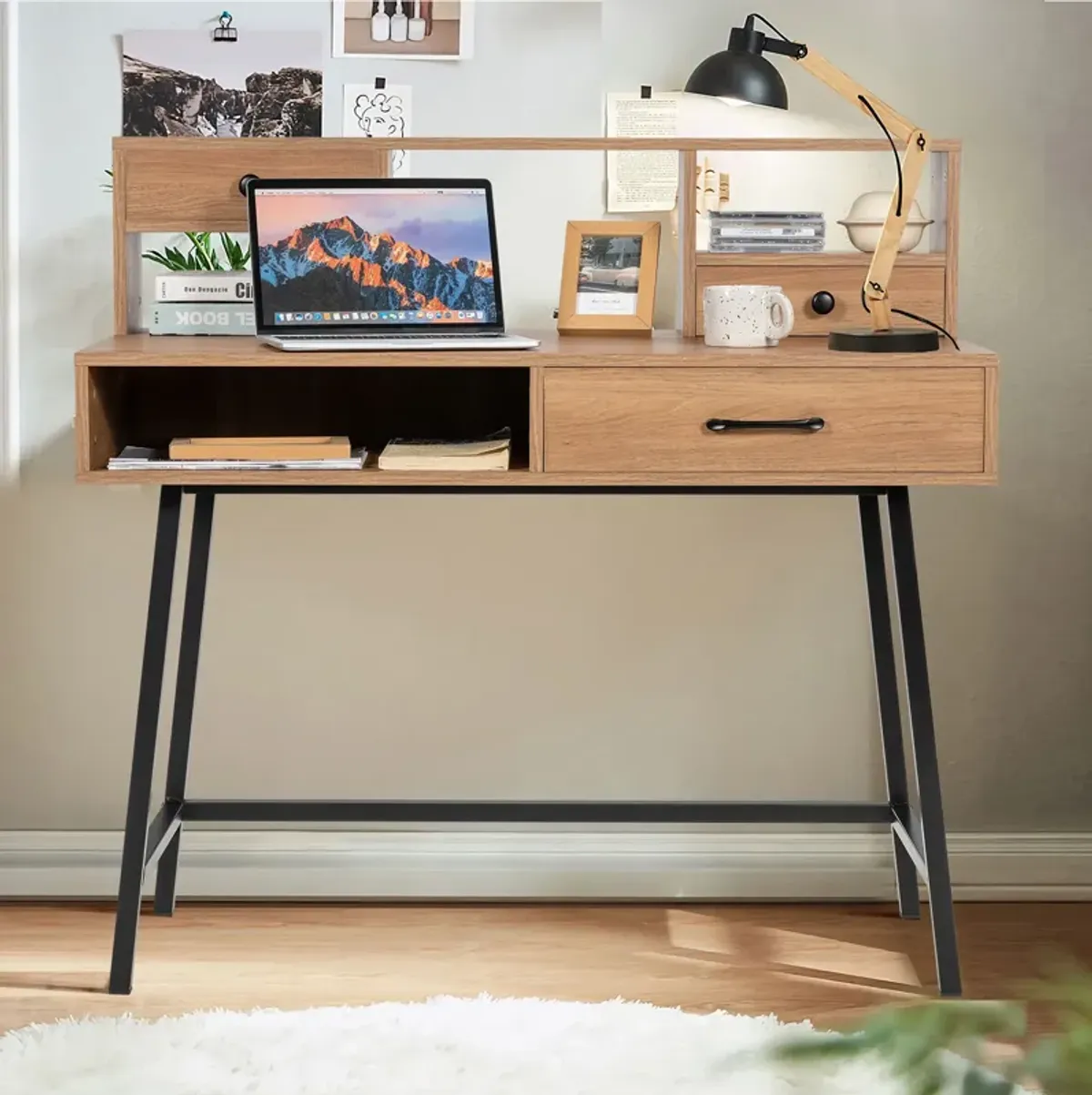 42-Inch Vanity Desk with Tabletop Shelf and 2 Drawers