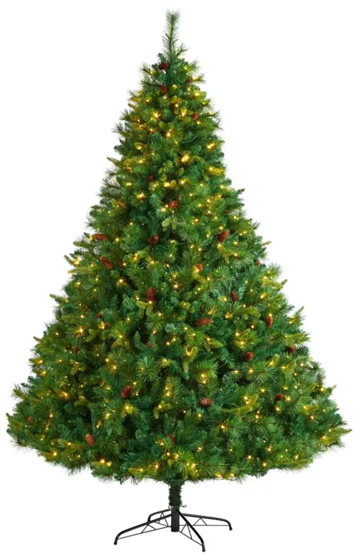 Nearly Natural 8-ft West Virginia Full Bodied Mixed Pine Artificial Christmas Tree with 700 Clear LED Lights and Pine Cones